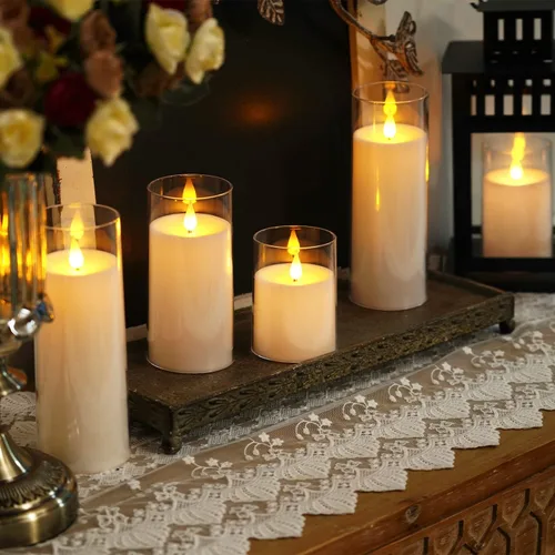 Miniatura 4 de Homemory Velas parpadeantes sin llama de color blanco puro, velas LED acrílicas con control remoto y temporizador, juego de 5