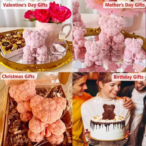 Miniatura 5 de Molde de silicona para velas de oso de rosas con moño, molde de silicona 3D para jabones hechos a mano, manualidades de resina epoxi, regalos