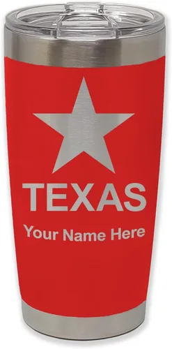 Miniatura 38 de LaserGram Vaso aislado al vacío de 20 onzas, bandera de Texas, grabado personalizado incluido (negro)