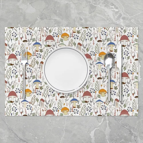 Miniatura 2 de Juego de 4 manteles individuales con diseño de hongos de dibujos animados para cocina, fiesta, manteles individuales de tela lavable con hongos