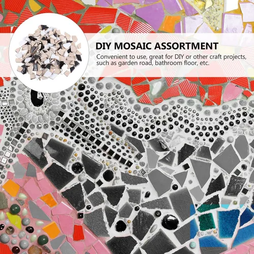 Miniatura 2 de HOMSFOU Azulejos de cerámica adhesivos azulejos de porcelana rotos irregulares Azulejos diminutos Piezas de vidrio de cristal para manualidades DIY