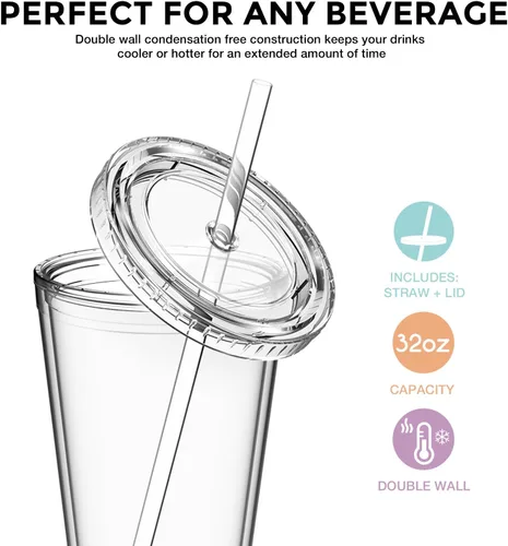 Miniatura 4 de Maars® - Vasos de viaje aislados de 32 onzas, acrílico de doble pared, paquete de 3