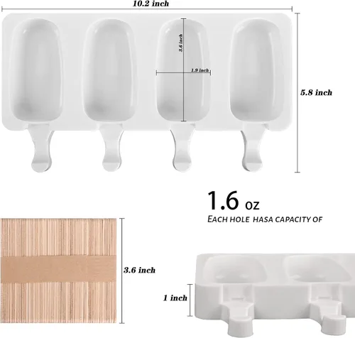 Miniatura 2 de Sakolla Juego de 3 moldes grandes para paletas de silicona con 4 cavidades, moldes para pastelitos, moldes ovalados para pasteles de helado casero