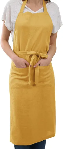 Miniatura 8 de Amazhiyu Delantal de cocina de lino puro con bolsillos para mujeres y hombres, cocinero, barbacoa, manualidades
