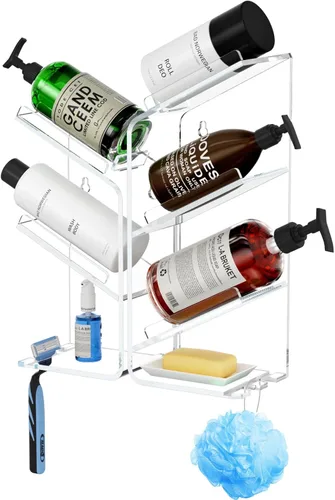 Miniatura 10 de AITEE Organizador de Baño Acrílico Caddy, Soporte Transparente para Champú Montado en la Pared, Organizador de Ducha con Ventosa, Sin Perforaciones