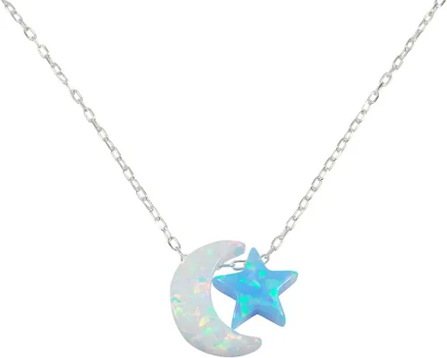 Collar de plata de ley 925 con ópalo y luna y estrella, diseño con texto "I love you to the moon and back"