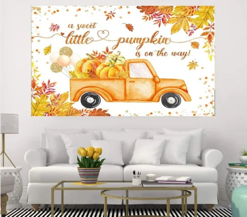 Miniatura 4 de Telón de fondo para baby shower, con texto en inglés "A Sweet Little Pumpkin is On The Way", decoración de fiesta, decoración de otoño, fotografía