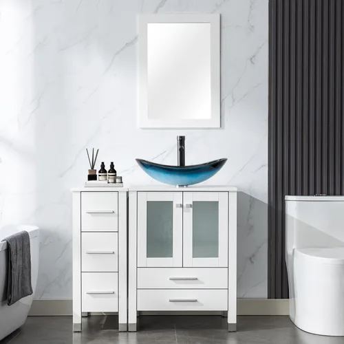 Miniatura 34 de LUCKWIND 36" Bathroom Vanity Combo with Sink, 24"+12.6" Width, Painted Bathroom Storage Cabinet with 5 Drawers, Including Tempered Glass Round