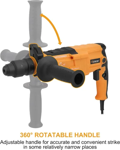 Miniatura 5 de Hoteche Taladro Martillo Rotativo 3 en 1 de 1 Pulgada SDS Plus Martillo Eléctrico 6.7-Amp/800W Velocidad Variable con Cable Taladro Martillo