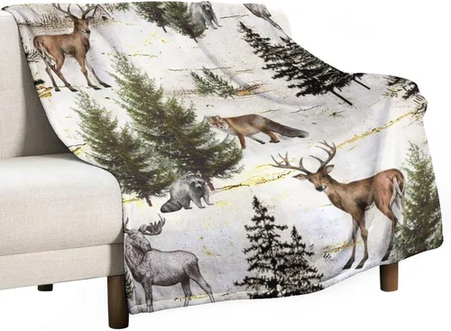 Miniatura 52 de Mantas de franela retro con alces y ciervos, estilo vintage de cabaña campestre rústica de montaña y granja, manta de cama para sofá, silla y cama