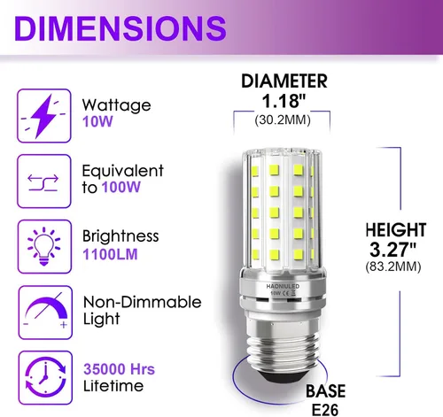 Miniatura 3 de Foco LED de 10 W (equivalente a 100 W), 5000 K (luz diurna), base mediana E26/E27, 1100 lúmenes, no regulable, pack de 3 E26 Luz blanca diurna 5000k