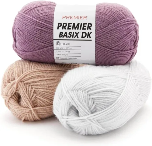 Miniatura 3 de Premier Yarns Basix Hilo DK, hecho de acrílico, hilo ideal para ganchillo y tejido, lavable a máquina, rosa camafeo, 3.5 onzas, 306 yardas Rosa Cameo