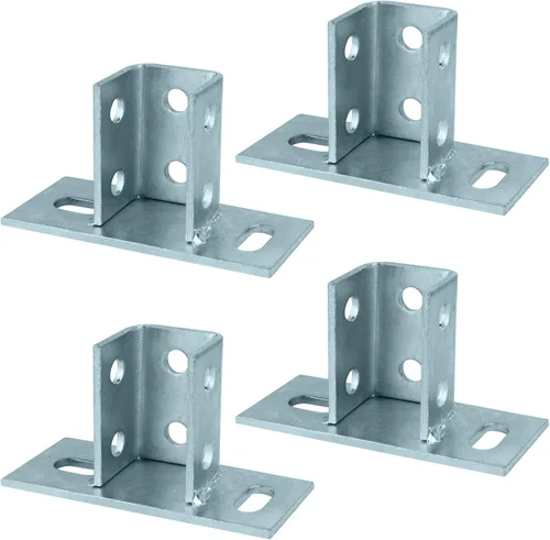 Paquete de 4 bases de poste en U de 2 ranuras para canal de puntal cuadrado de 1-5/8 pulgadas, montaje en planta baja, 3/16 pulgadas de grosor