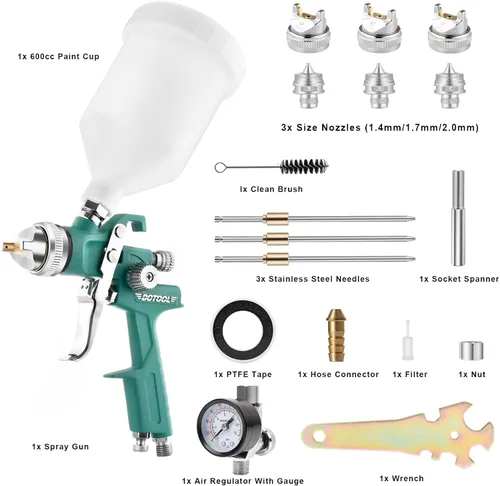 Miniatura 6 de Kit de pistola de pulverización HVLP Dotool H827, pistola de pintura automotriz con boquillas de 1.4/1.7/2.0 mm, pistola de aire con capacidad