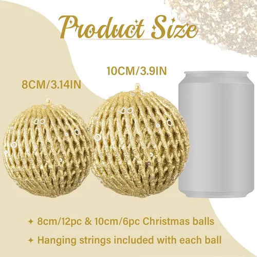 Miniatura 2 de Adornos de bola de Navidad de 3.15 pulgadas, con purpurina inastillable, adornos para árbol de Navidad, bolas colgantes de Navidad, decoraciones