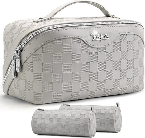 Miniatura 20 de BOYATU Bolsa organizadora de maquillaje de viaje, bolsa de cosméticos: Juego de 3 bolsas de maquillaje para mujeres con asa - Bolsas de aseo
