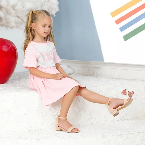 Miniatura 37 de Athlefit Sandalias para niñas, puntera abierta, correa en el tobillo, tacones bajos, zapatos de vestir para niñas pequeñas y grandes