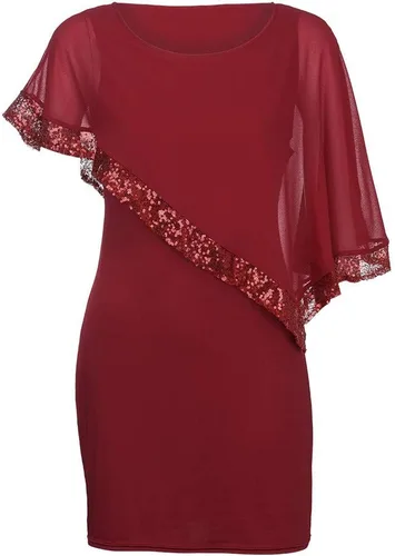 Miniatura 5 de EJUMMP Vestido de dama de honor para mujer, vestido de cóctel con lentejuelas, vestido de fiesta con cuello redondo, vestido de fiesta con hombros