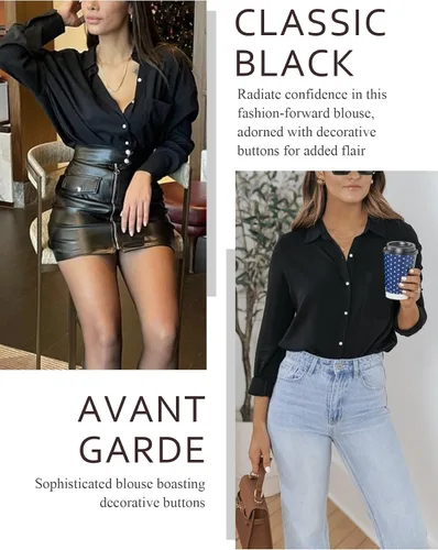 Miniatura 75 de Odosalii - Camisas con botones para mujer, con cuello en V, manga larga, enrolladas, blusas elegantes y formales para negocios y ocasiones casuales