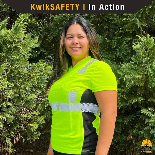 Miniatura 2 de KwikSafety - Charlotte, NC - Vixen Hi Vis Short Sleeve Safety Shirt for Women [Angel Hair Reflective Tape] Amarillo