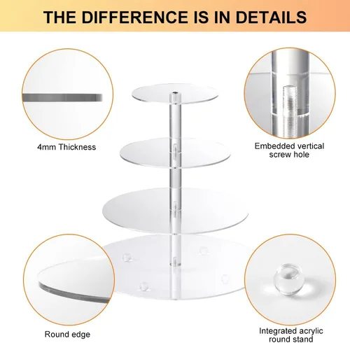 Miniatura 6 de Boxalls Soporte para cupcakes, soporte redondo de 4 niveles para cupcakes, torre transparente de pastelería de postres para bodas, cumpleaños