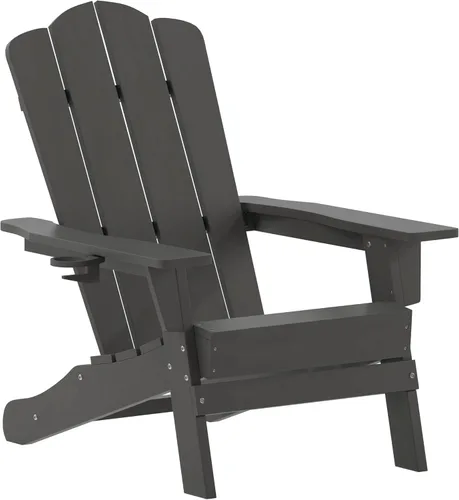 Flash Furniture Newport Adirondack - Silla Adirondack con soporte para tazas, silla Adirondack de poliresina resistente a la intemperie, color gris