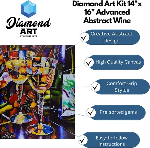 Miniatura 2 de DIAMOND ART BY LEISURE ARTS Kits de pintura de diamantes para adultos de 14 x 16 pulgadas, vino abstracto avanzado, taladro completo, kits de arte