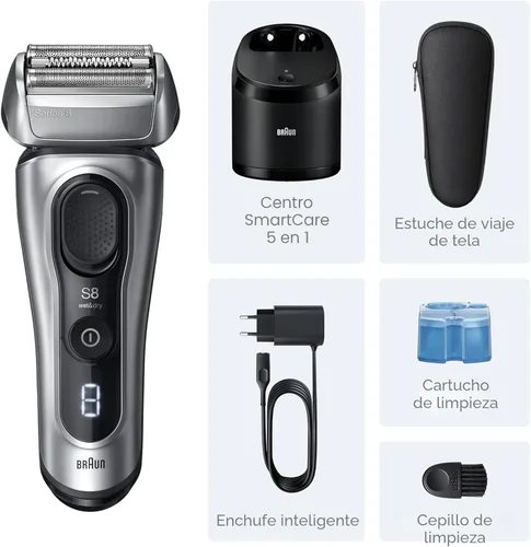 Miniatura 5 de Braun Series 8 8567cc Maquinilla de afeitar eléctrica para hombre, 4+1 elementos de afeitado y recortador de precisión para cabello largo, centro