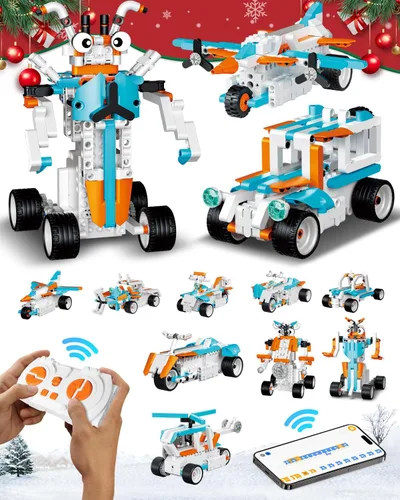 Miniatura 8 de Kits de Construcción de Robots, Juguetes STEM 5-en-1 para Niños de 8-14 años, Excavadora de Control Remoto y APP para Niños, Juegos de Construcción