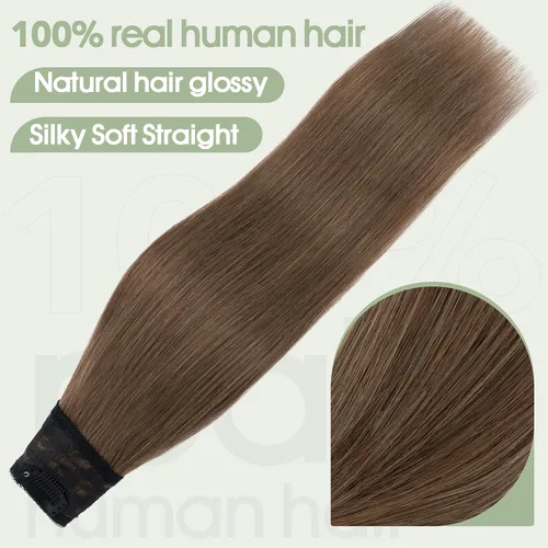 Miniatura 3 de S-noilite Extensiones de cabello humano con clip de una pieza, 5 clips, 3/4 de cabeza completa, parte en V, trama de cabello más grueso, red