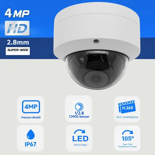Miniatura 2 de Cámara domo Real HD de 4 MP PoE IP para vandalismo al aire libre/en interiores, cámara de seguridad IP, visión nocturna de 65 pies, IP66