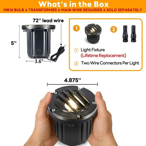 Miniatura 8 de Gardenreet Luces de Pozo de Bajo Voltaje para Exteriores - Latón 12V Bombilla LED Reemplazable Iluminación Empotrada en el Suelo, Accesorio de Tapa