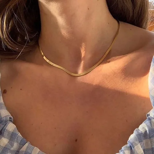 Miniatura 2 de Tewiky Collar de espiga para mujer delicado collar de cadena de serpiente de oro de 14 quilates collar de cadena de serpiente de oro en capas doble