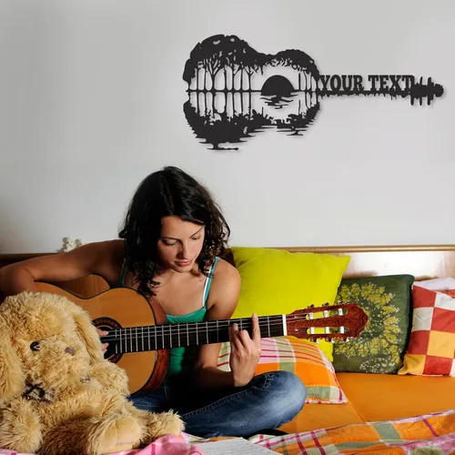 Miniatura 7 de Letrero de guitarra personalizado de metal, letrero de apellido con tema musical personalizado, decoración moderna para sala de música, letreros