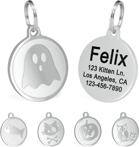 Miniatura 13 de Ultra Joys Etiquetas de nombre de gato grabadas personalizadas – Etiqueta de identificación de mascotas de acero inoxidable – Etiquetas