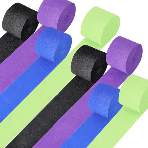 Kit de serpentinas de papel crepé, 8 rollos de 656 pies, negro, morado, azul, verde, a granel para decoración de videojuegos, fiestas, cabina de