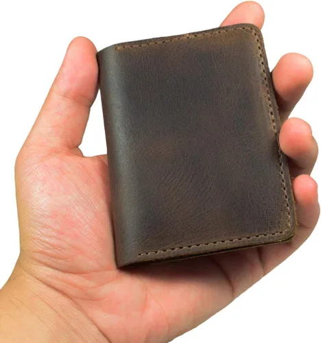 Miniatura 4 de Hide & Drink, Billetera plegable para tarjetas diagonal, hecha a mano de cuero de grano completo, almacenamiento compacto con clase, profesional