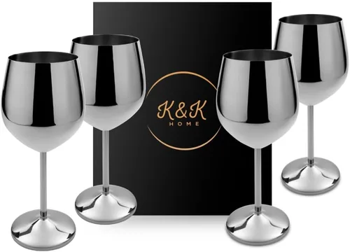 Miniatura 13 de K&K Home Copas de vino irrompibles de acero inoxidable cromado negro, 18 onzas, juego de 2 copas de vino de metal de colores, perfectas