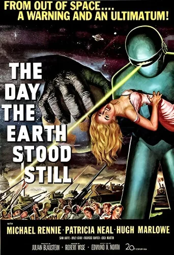 BUY ART FOR LESS Póster de ciencia ficción con licencia oficial de The Day the Earth Stood Still 1951, 36 x 24 pulgadas, impresión decorativa, papel