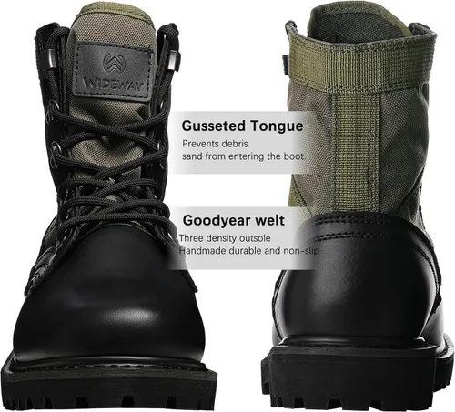 Miniatura 32 de Botas militares de WIDEWAY para hombres, botas de combate de jungla tácticas de cuero resistente al deslizamiento, negras, para hombres, todo