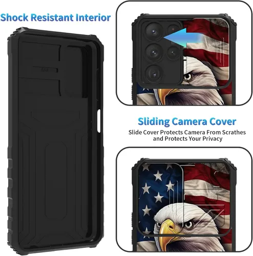 Miniatura 911 de Funda para Samsung Galaxy S22 Ultra 5G, Galaxy S22 Ultra con cubierta de cámara deslizante, funda resistente de doble capa con función atril Black