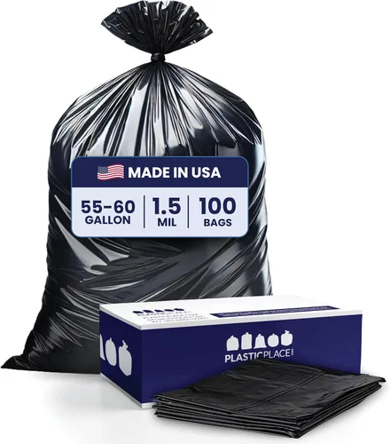 Miniatura 8 de Plasticplace Bolsas de basura de 55-60 galones │ 1.0 mil │ Revestimientos negros resistentes para botes de basura │ 38 pulgadas x 58 pulgadas