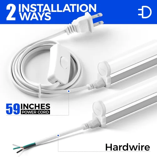 Miniatura 5 de Barrina T5 - Luz LED para tienda de 4 pies, 2 cables de alimentación de 6500 K, blanco súper brillante, 2200 lm, 20 W, lámpara de techo comercial