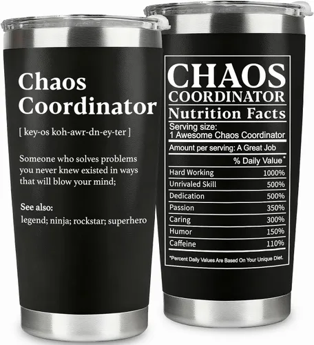 WECACYD Chaos Coordinator - Vaso de Navidad, regalos de agradecimiento para mujeres, hombres, dama jefa, compañero de trabajo, gerente, oficina,