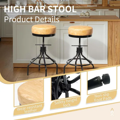 Miniatura 5 de Taburetes de bar giratorios ajustables, modernos de piel sintética de 28 pulgadas, redondo, sin espalda, altura de mostrador, silla de bar