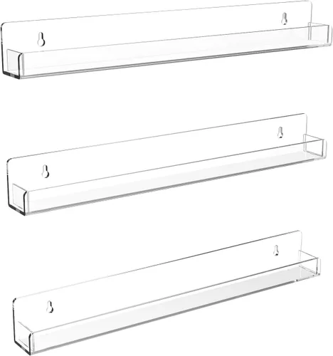 Miniatura 8 de Estante acrílico para especias de montaje en pared, estantes flotantes transparentes de 15 pulgadas, estantería colgante invisible para niños
