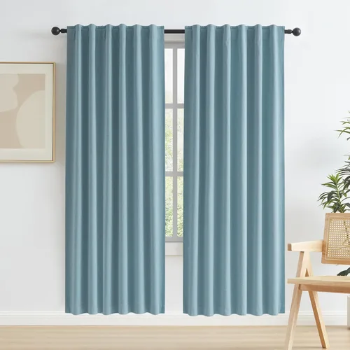 Miniatura 56 de Paneles de cortinas de ventana 100% opacas, con trabillas traseras, bolsillo para barra, gancho, cinturón, aspecto plisado, cortinas para sistema