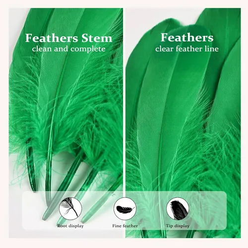 Miniatura 4 de FeelfunFeather 120 piezas de plumas de ganso verde hierba de 6-8 Pulgadas 15-20 cm decorativas naturales a granel para manualidades DIY, cosplay