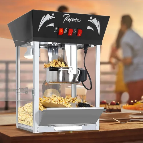 Miniatura 8 de Máquina de hacer palomitas, hervidor de 12 onzas de acero inoxidable, máquina comercial de palomitas con vidrio templado, bandeja de calentamiento