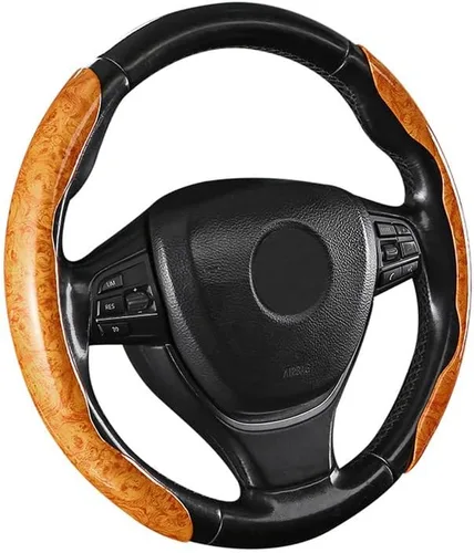 Miniatura 8 de Funda para volante de automóvil segmentado de grano de madera con forro antideslizante, ajuste universal para la mayoría de accesorios interiores